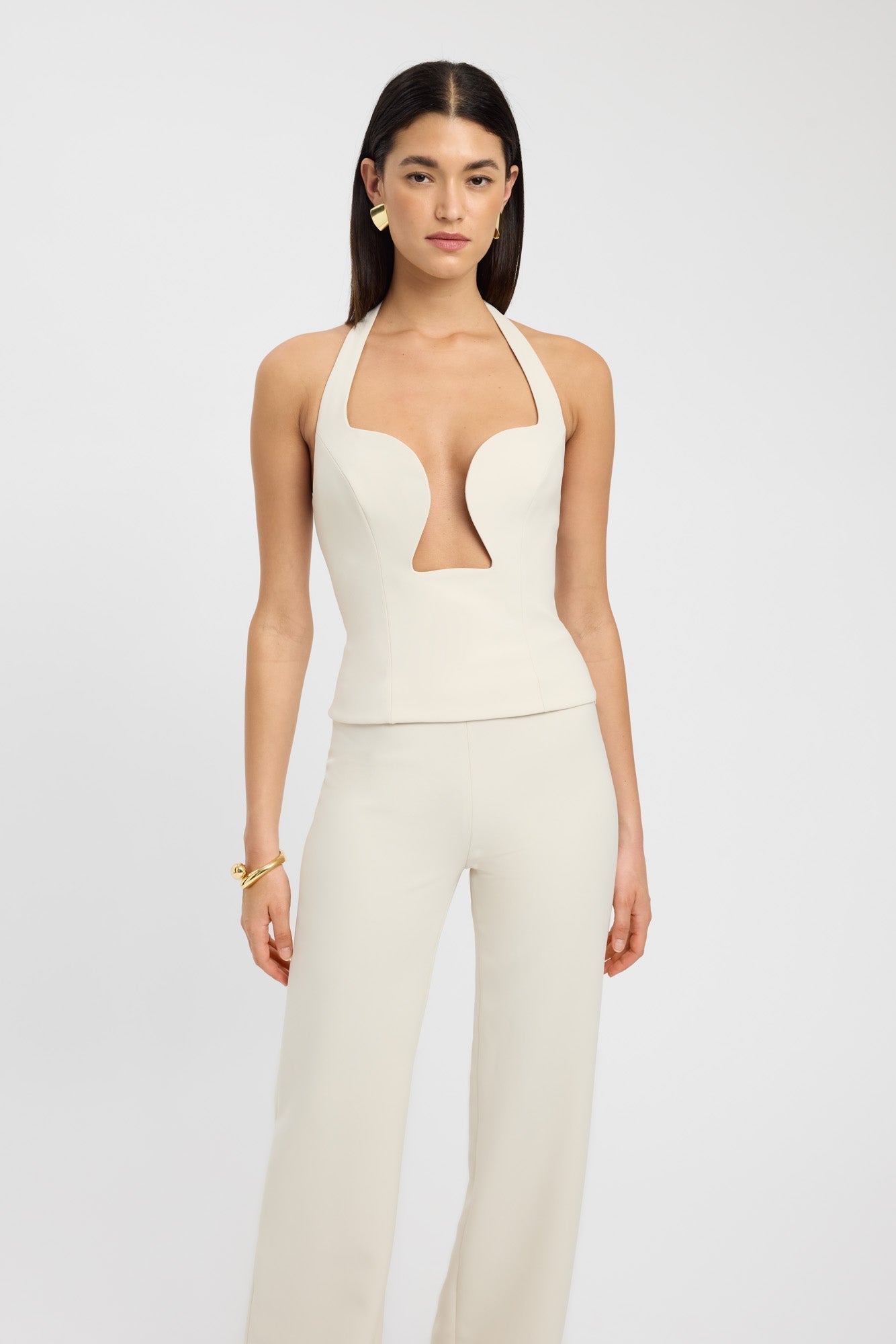 front Alto Low Cut Top Kookai Fitted Plungeneck Sleeveless Womens-Blouse 