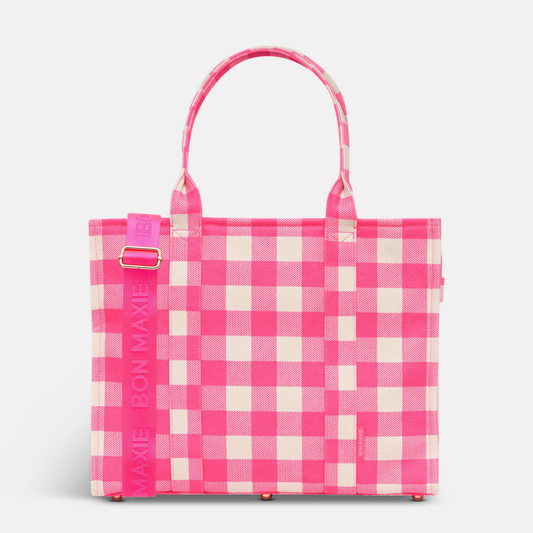 The Bon Vivant Tote - Large -- Neon Pink Gingham